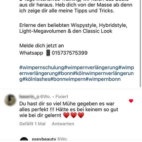 Wimpernverlängerung Wimpernschulung Bonn Kundenfeedback 4